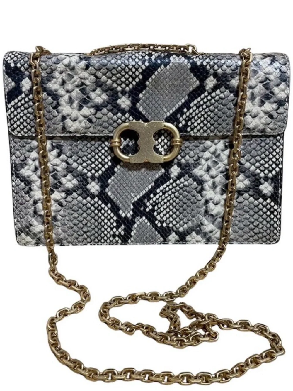 Tory Burch Gemini Link Python Leather Printed Crossbody Shoulder Chain Bag Purse